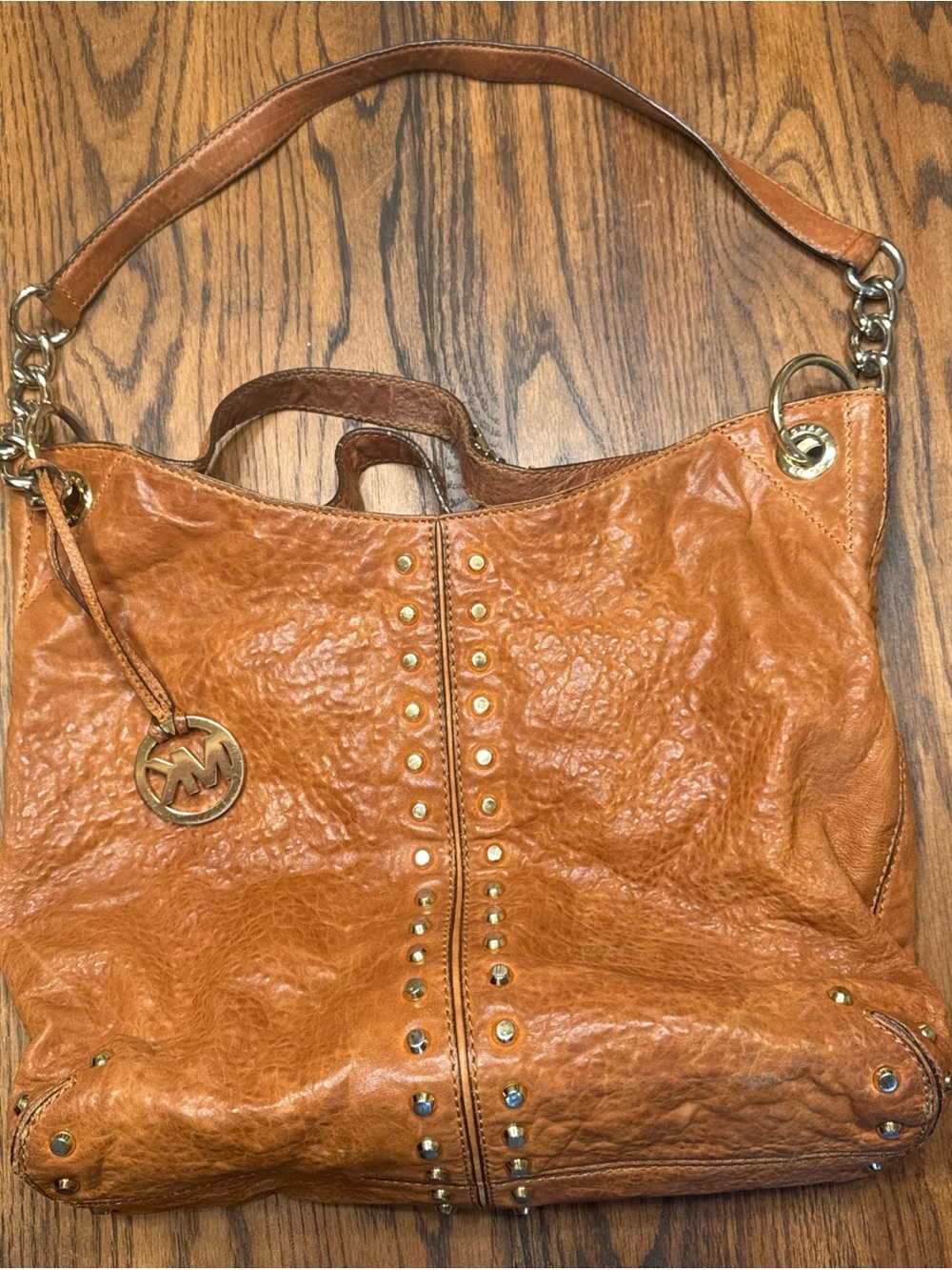 Michael Kors Cognac Leather Studded Shoulder Tote